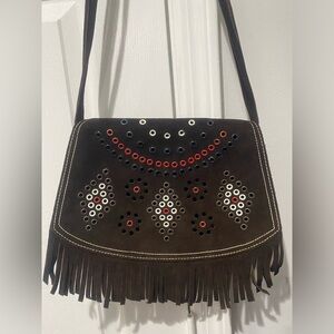 Suede brown leather bag/ hand made.